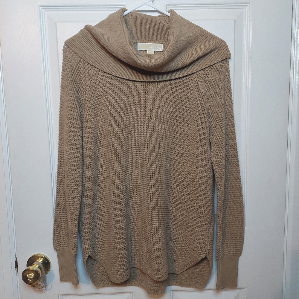 Michael Kors Cowl Neck Waffle Knit Brown Pullover Textured Sweater Size Medium